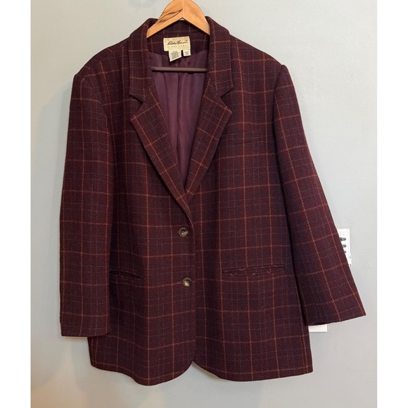 Eddie Bauer Jackets & Blazers - Eddie Bauer Womens Plaid Blazer Jacket Wool Tweed Vintage Size XXL